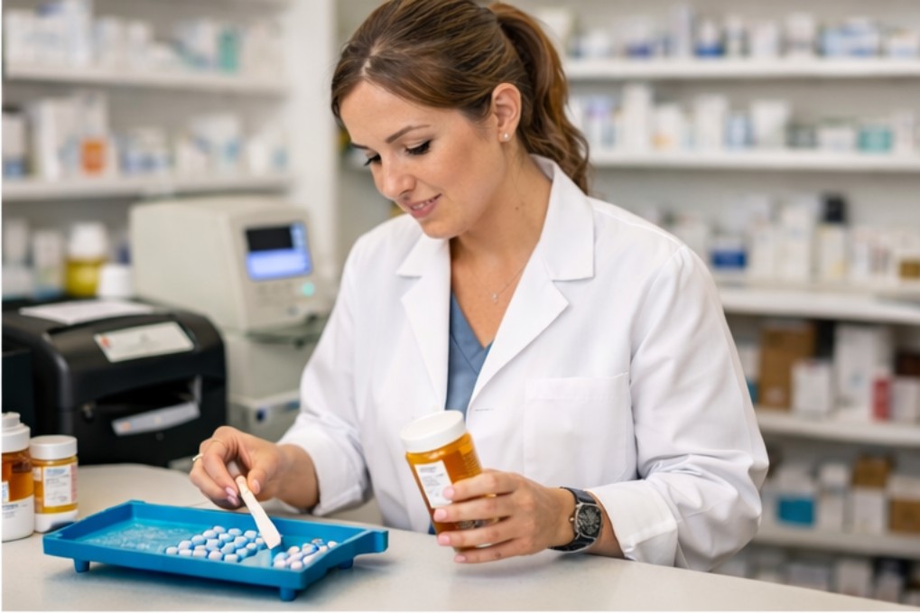 Pharmacist filling a prescription